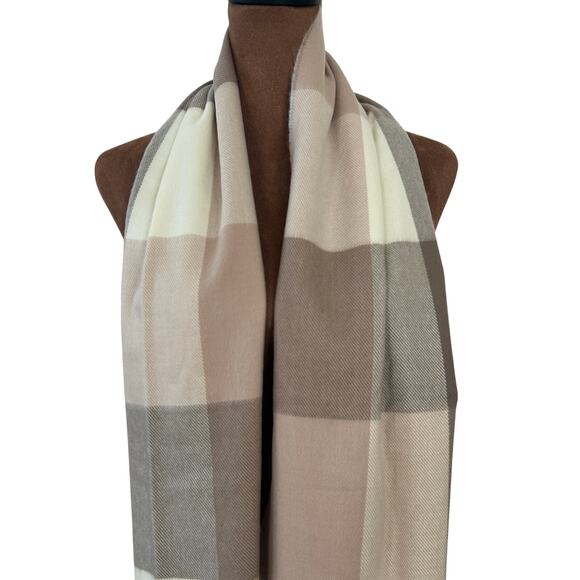 100% Cashmere Scarf Made in Scotland Neutral Soft Block Colors - Picture 6 of 8